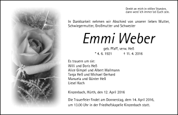 Traueranzeige von Emmi Weber von  Gießener Anzeiger