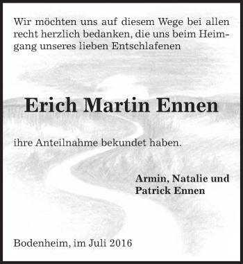 Traueranzeige von Erich Martin Ennen von Trauerportal Rhein Main Presse