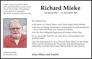 Traueranzeige von Richard Mieke von  Gelnhäuser Tageblatt