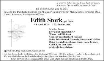 Traueranzeige von Edith Stork von  Allgemeine Zeitung Alzey