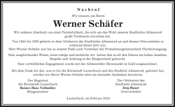 Traueranzeige von Werner Schäfer von VRM Trauer