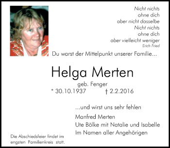 Traueranzeige von Helga Merten von  Wiesbaden komplett