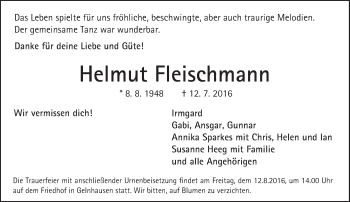 Traueranzeige von Helmut Fleischmann von  Gelnhäuser Tageblatt