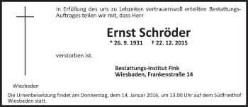 Traueranzeige von Ernst Schröder von  Wiesbaden komplett