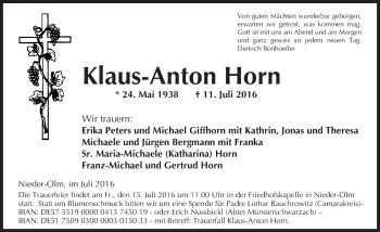 Traueranzeige von Nikolaus-Anton Horn von Trauerportal Rhein Main Presse