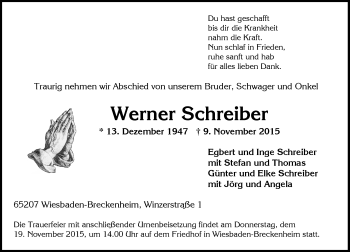 Traueranzeige von Werner Schreiber von  Wiesbaden komplett