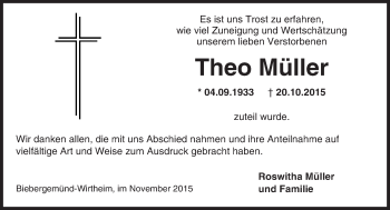 Traueranzeige von Theo Müller von  GT Extra