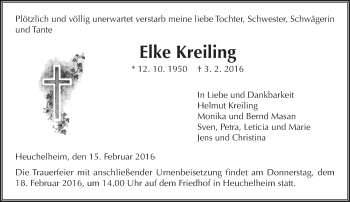 Traueranzeige von Elke Kreiling von  Gießener Anzeiger