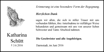 Traueranzeige von Katharina Schütt von Trauerportal Echo Online