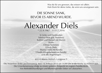 Traueranzeige von Alexander Diels von  Wiesbaden komplett