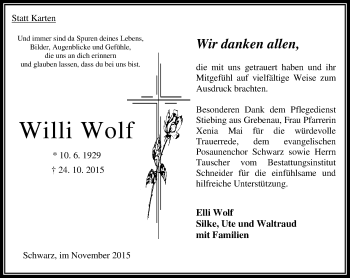 Traueranzeige von Willi Wolf von VRM Trauer