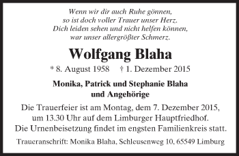 Traueranzeige von Wolfgang Blaha von  Camberger Anzeiger