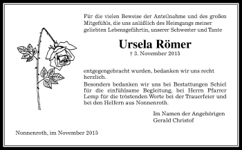 Traueranzeige von Ursela Römer von  Gießener Anzeiger