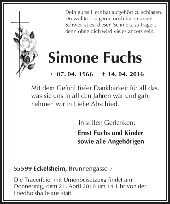 Traueranzeige von Simone Fuchs von  Allgemeine Zeitung Alzey