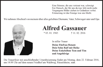 Traueranzeige von Alfred Gassauer von  Mainspitze