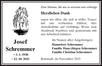 Traueranzeige von Josef Schremmer von  Sonntags Anzeiger