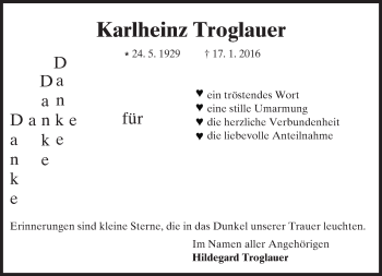 Traueranzeige von Karlheinz Troglauer von  Mainspitze