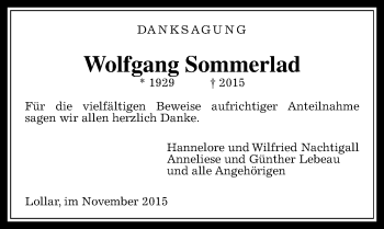 Traueranzeige von Wolfgang Sommerlad von  Gießener Anzeiger