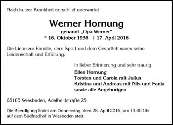 Traueranzeige von Werner Hornung von  Wiesbaden komplett