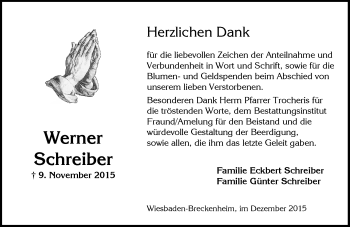 Traueranzeige von Werner Schreiber von  Wiesbaden komplett