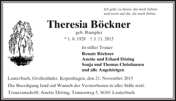 Traueranzeige von Theresia Böckner von VRM Trauer