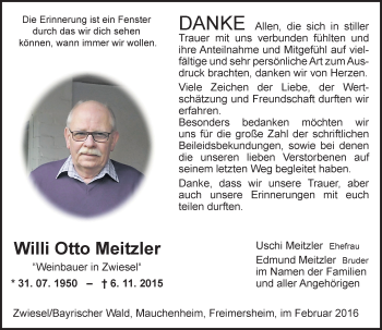 Traueranzeige von Willi Otto Meitzler von  Allgemeine Zeitung Alzey