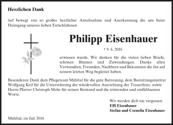 Traueranzeige von Philipp Eisenhauer von Trauerportal Echo Online