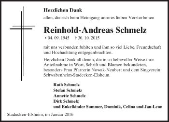Traueranzeige von Reinhold-Andreas Schmelz von  Allgemeine Zeitung Mainz