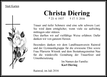 Traueranzeige von Christa Diering von VRM Trauer