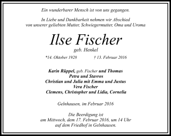 Traueranzeige von Ilse Fischer von  GT Extra