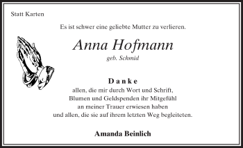 Traueranzeige von Anna Hofmann von VRM Trauer
