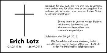 Traueranzeige von Erich Lotz von  Gießener Anzeiger