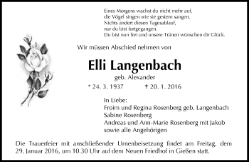 Traueranzeige von Elli Langenbach von  Gießener Anzeiger