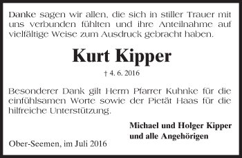 Traueranzeige von Kurt Kipper von  Sonntags Anzeiger