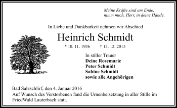 Traueranzeige von Heinrich Schmidt von VRM Trauer
