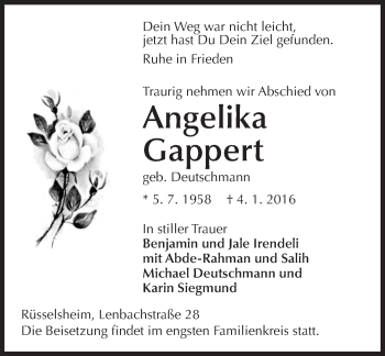 Traueranzeige von Angelika Gappert von trauer.echo-online.de Traueranzeige von Angelika Gappert von trauer.echo-online.de