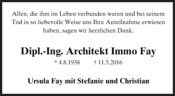 Traueranzeige von Immo Fay von Trauerportal Rhein Main Presse