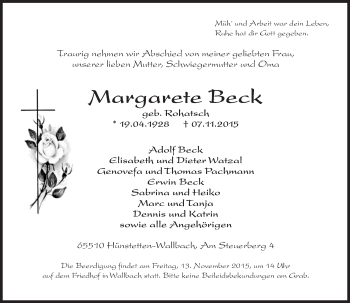 Traueranzeige von Margarete Beck von  Idsteiner Zeitung