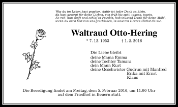 Traueranzeige von Waltraud Otto-Hering von  Gießener Anzeiger