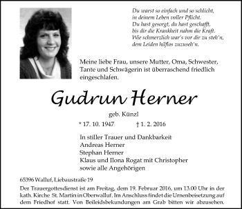 Traueranzeige von Gudrun Herner von  Wiesbaden komplett