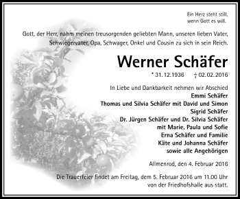 Traueranzeige von Werner Schäfer von VRM Trauer