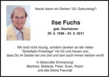 Traueranzeige von Ilse Fuchs von  Wiesbaden komplett