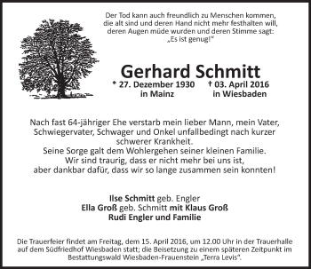 Traueranzeige von Gerhard Schmitt von  Wiesbaden komplett