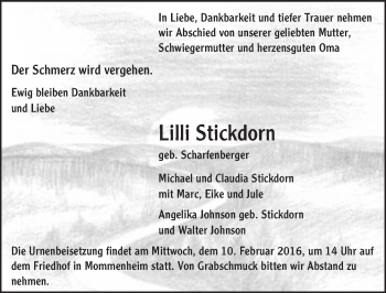 Traueranzeige von Lilli Stickdorn von  Allgemeine Zeitung Mainz
