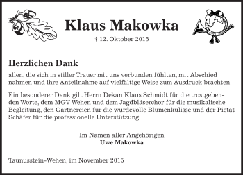 Traueranzeige von Klaus Makowka von  Wiesbaden komplett