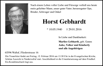 Traueranzeige von Horst Gebhardt von  Wiesbaden komplett