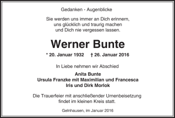Traueranzeige von Werner Bunte von  GT Extra