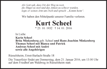 Traueranzeige von Kurt Scheel von  Mainspitze Traueranzeige von Kurt Scheel von  Mainspitze