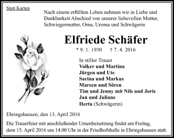 Traueranzeige von Elfriede Schäfer von VRM Trauer