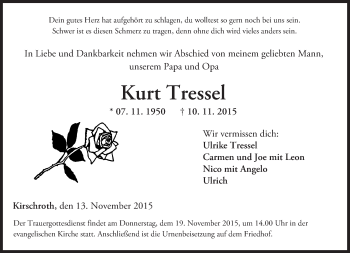 Traueranzeige von Kurt Tressel von  Allg. Zeitung Bad Kreuznach
